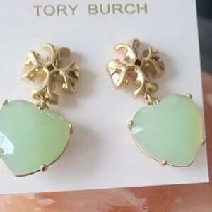 Gold and Green Heart Earrings